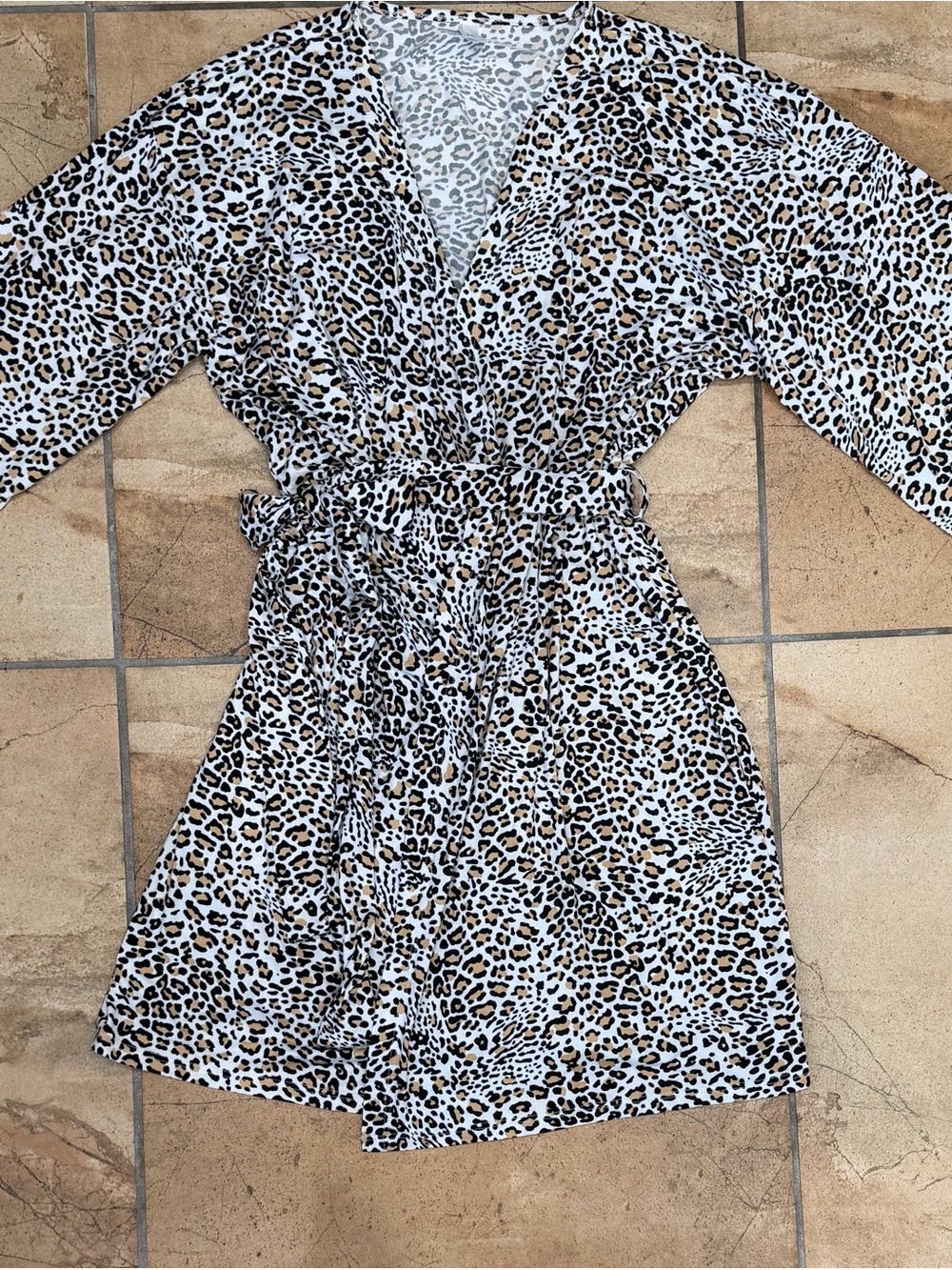 Women Leopard Print Wrap Dress in White and Brown